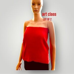 Art Class Red Black Sweater Knit Tube Top Strapless Elastic Tank Women Size Lg